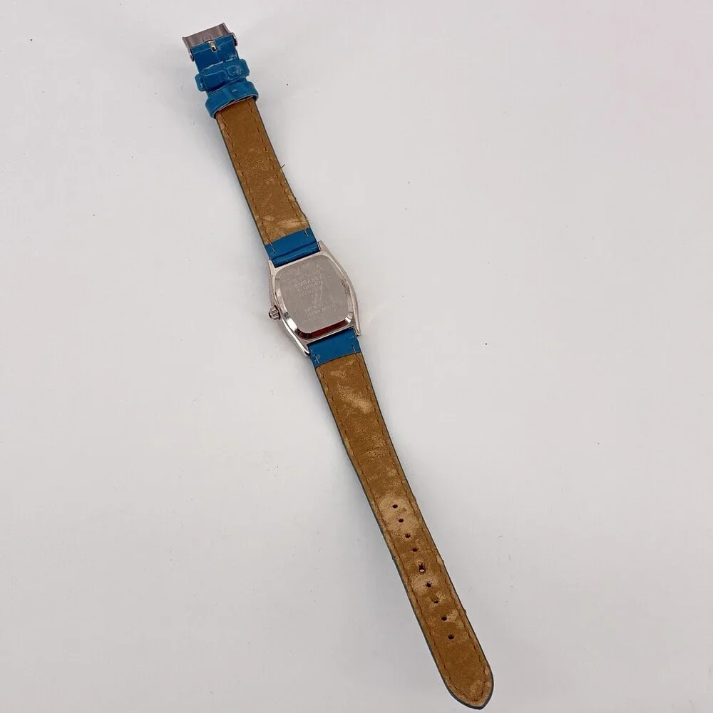 Embassy by Gruen Rhinestone Tonneau Watch Teal Leather Roman (X9)